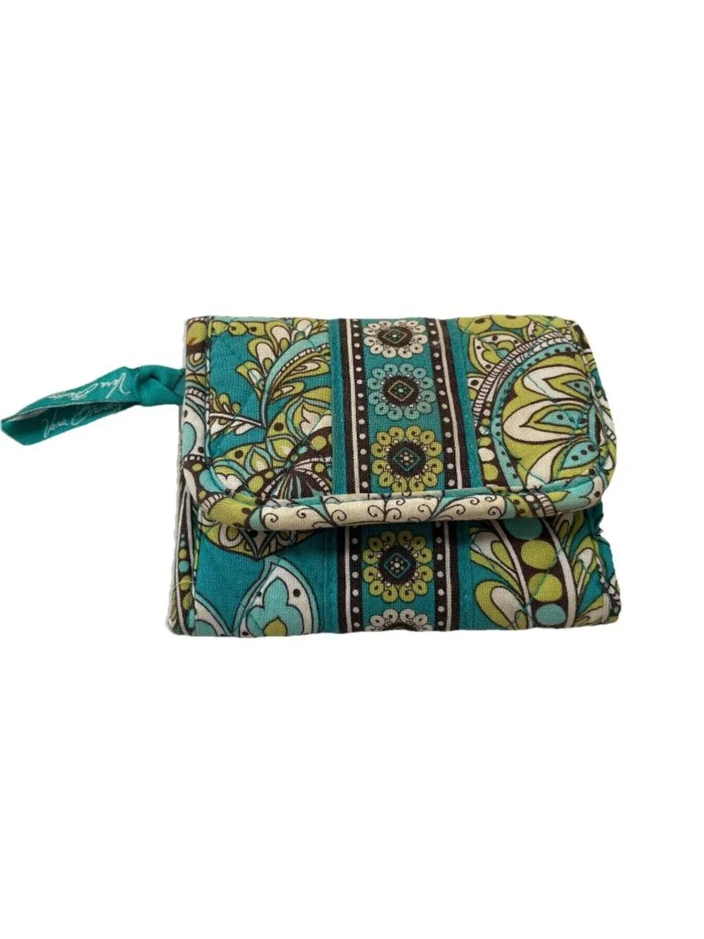 Vera Bradley Mini Trifold Wallet Peacock Turquoise Paisley Retired Pattern Y2K